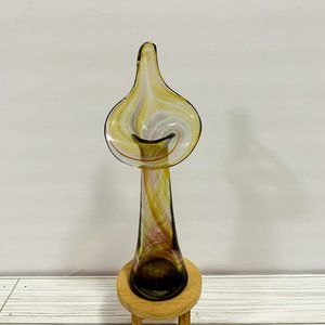 MCM Boho Swirled Art Glass Jack In The Pulpit Vase